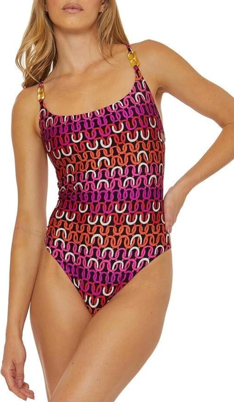 NWOT Trina Turk Echo Geometric One Piece Swimsuit Pink Gold Resort Vacation 8